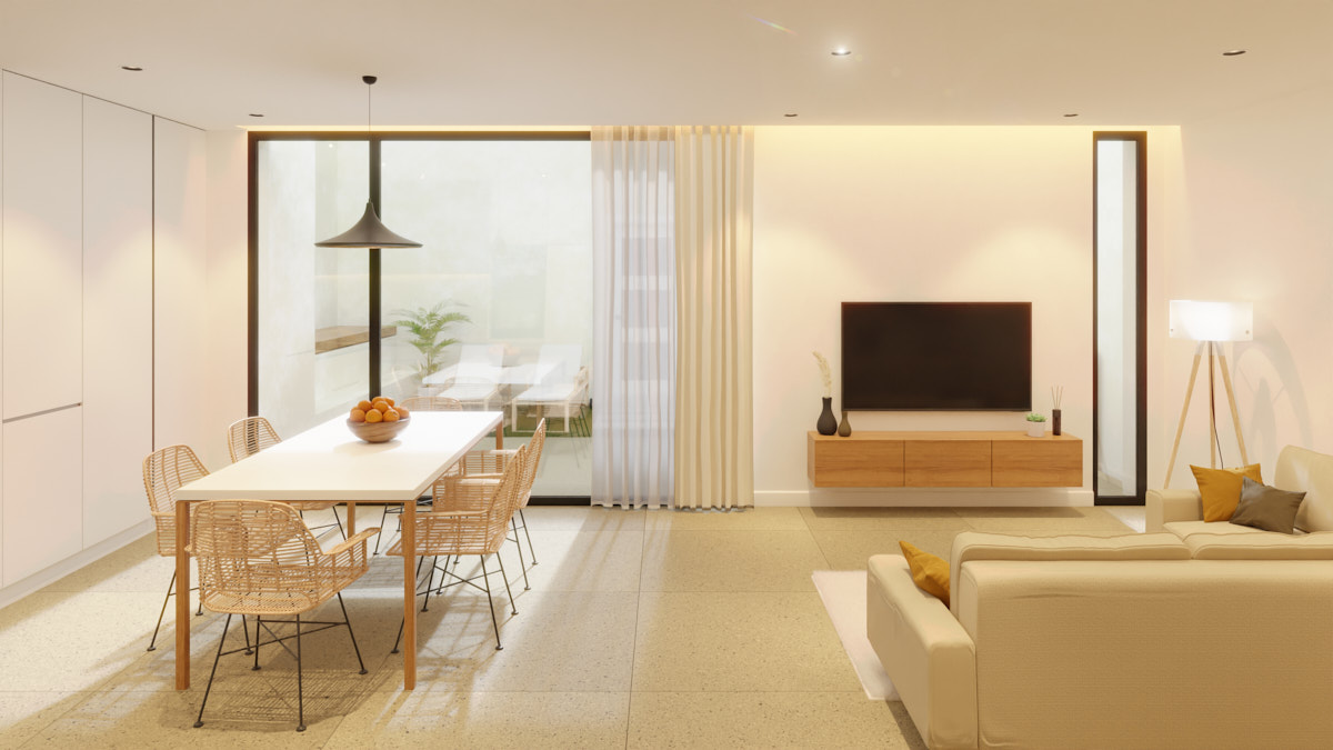 Salón/Cocina con Estilo Minimalista y Luminosidad Nuba Arquitectura